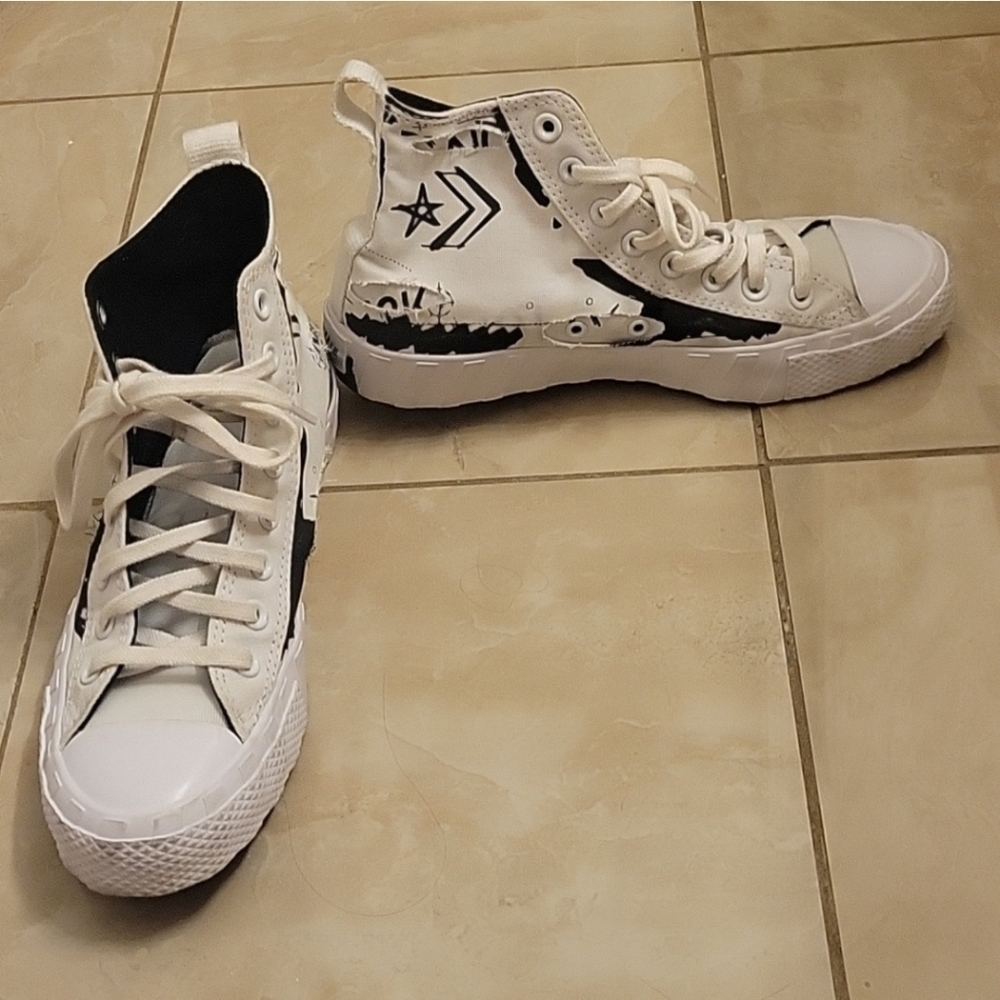 Converse UNT1TL3D 'Script Print - White' Size 6.5 Classic Hi-Top Shoes